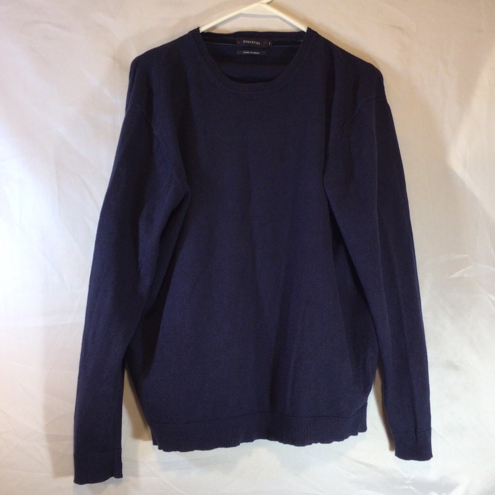 Cortefiel Cotton Cashmere Sweater Mens L Navy Crewneck Soft Knit Minimalist